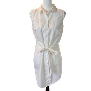 LUMIERE Sleeveless White Shirt Dress with Tie Waist SZ L